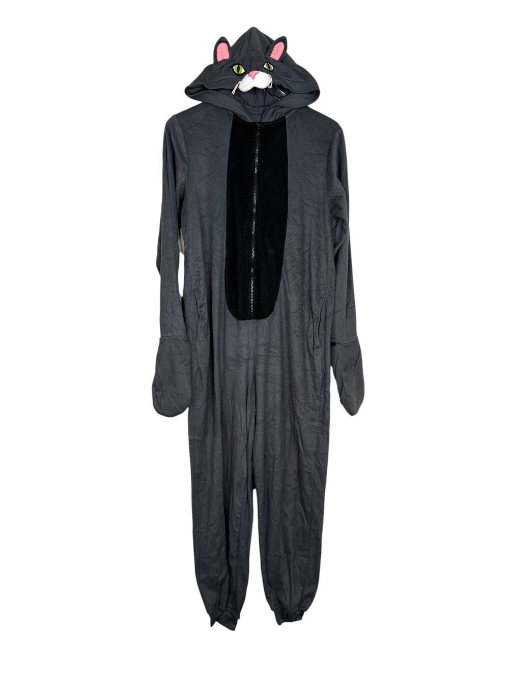 Xhilaration Cat Costume One Piece Hooded Pajamas Fleece Sleepwear Med Jrs